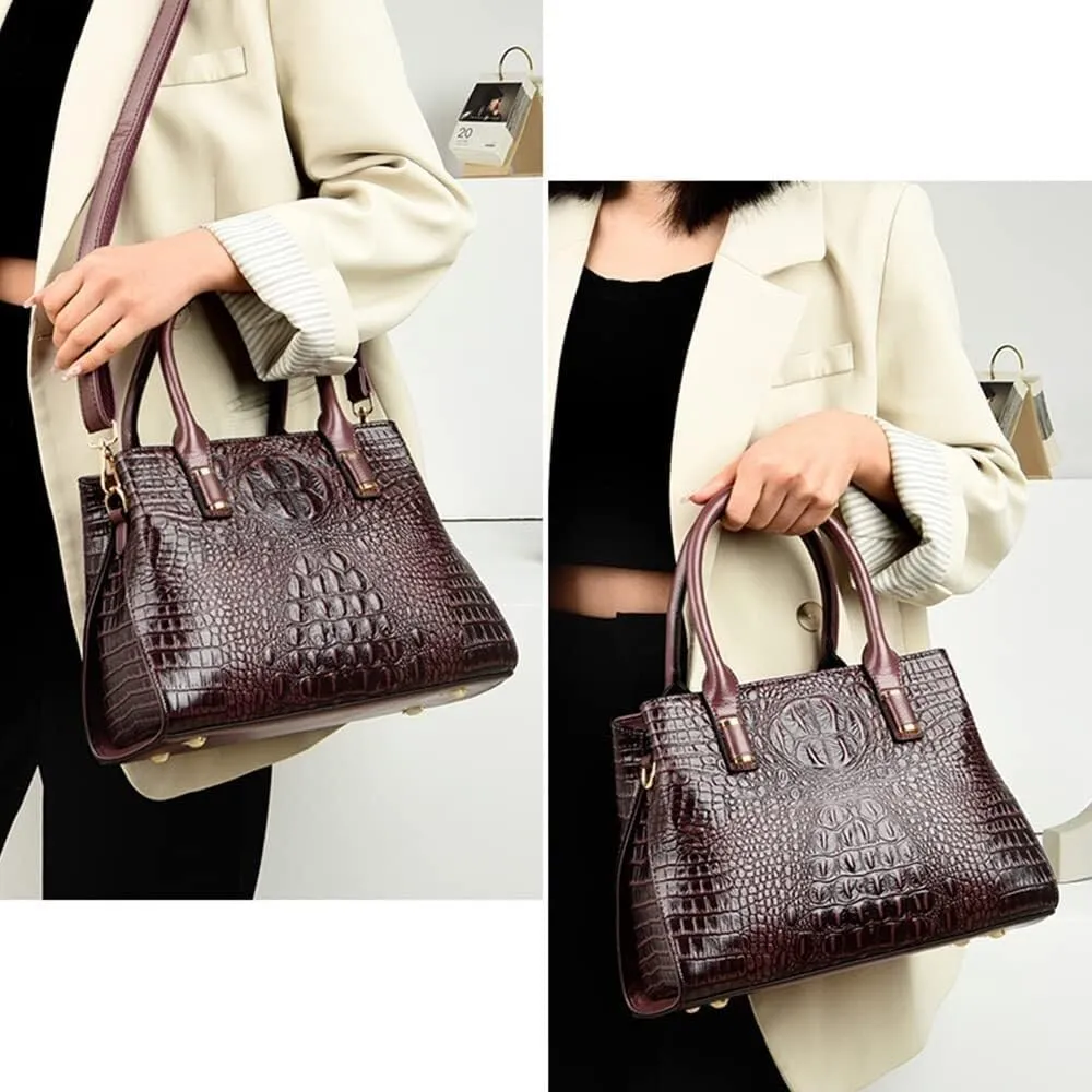 XXGJOALD-Handbag Tote Purse for Women Crocodile Pattern Embossed Top-handle Satchel Fuax Leather Shoulder Bag
