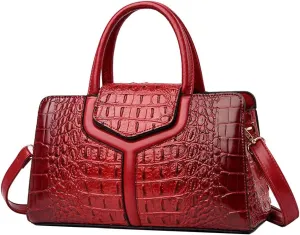 XXGJOALD-Top Handle Handbags Women Purse Crocodile Pattern Faux Leather Tote Bags Satchel Bags Zipper&Flap Handbag Shoulder Bag