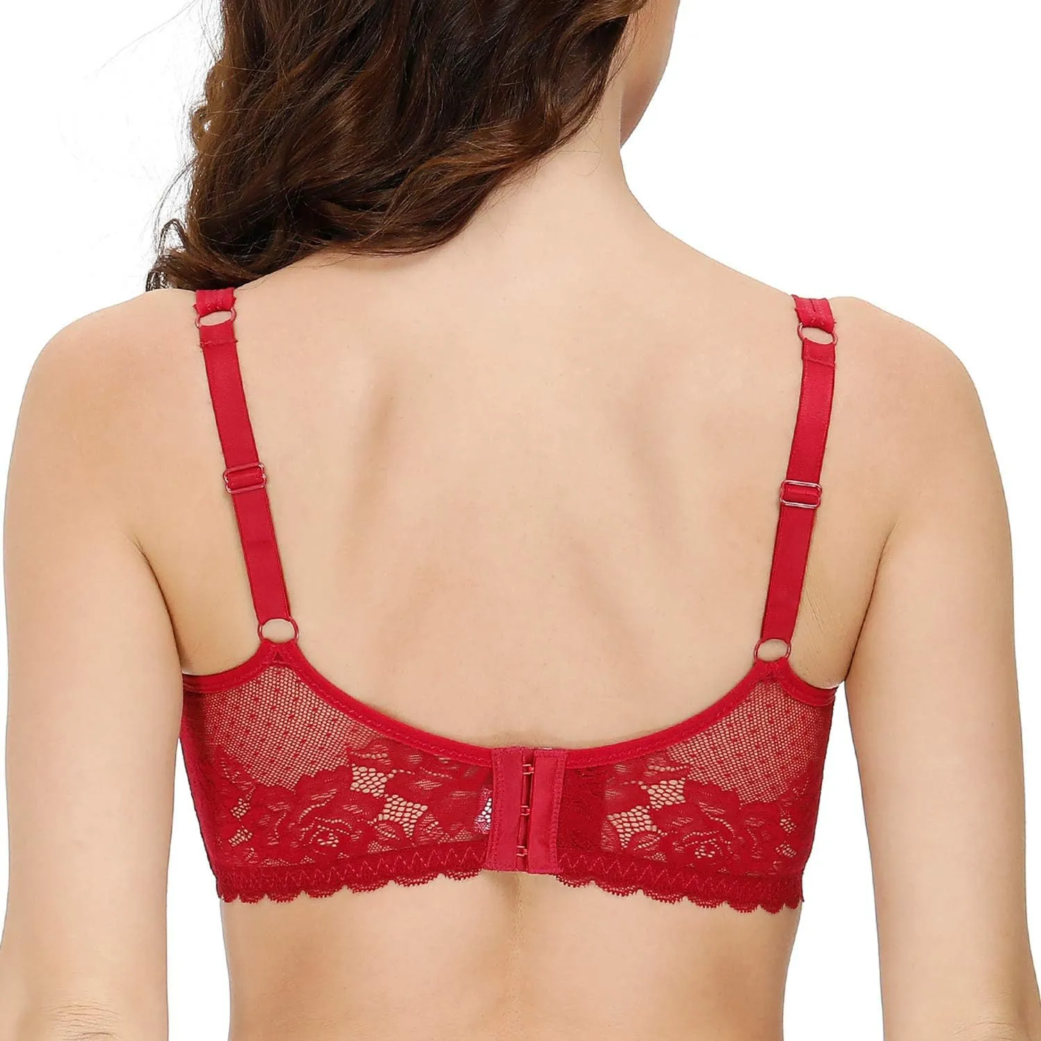 YANDW Women's Full Coverage Plus Size Bra Unlined Lace Minimizer Unpadded Underwire Bras