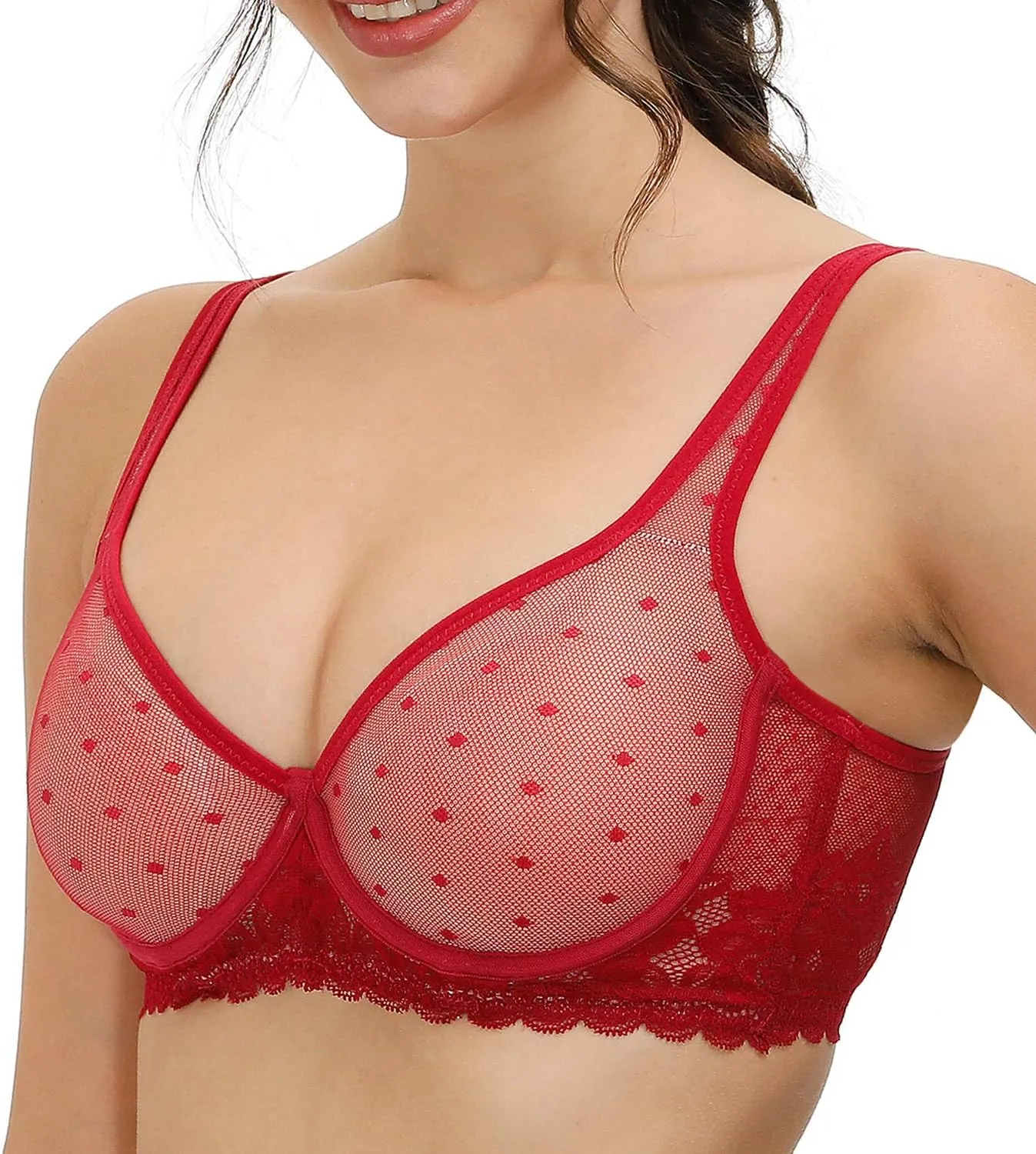 YANDW Women's Full Coverage Plus Size Bra Unlined Lace Minimizer Unpadded Underwire Bras
