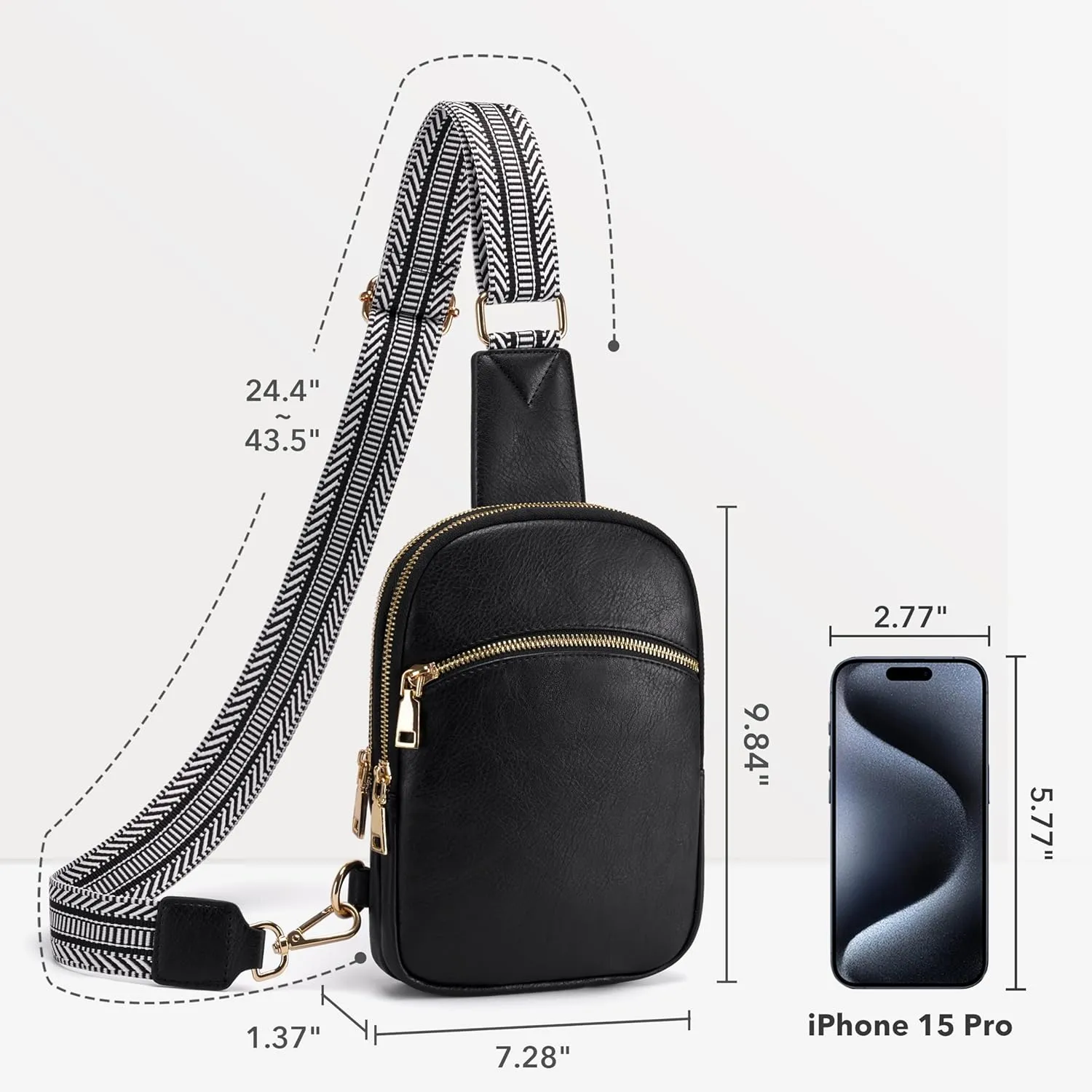 Yarnic Small Sling Bag for Women Men, Anti Theft RFID Cross body Purses,Vegan Pu Leather Chest Bag with Adjustable Strap for Travel Work (Black)