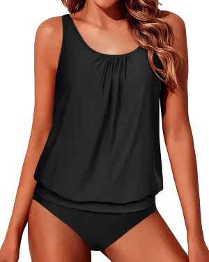 Yonique Two Piece Blouson Tankini Swimsuits for Women Modest Bathing Suits Loose Fit Swimwear