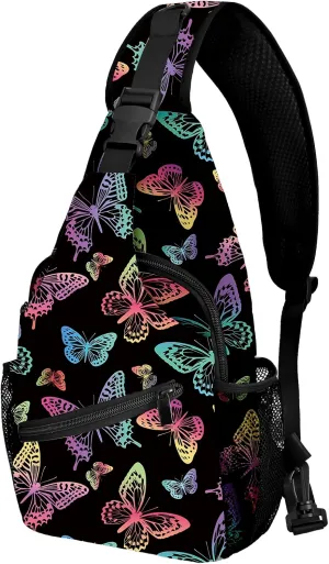 Yrebyou Butterfly Sling Bag for Women Men Chest Backpack Travel Crossbody Daypack for Hiking Cycling Running
