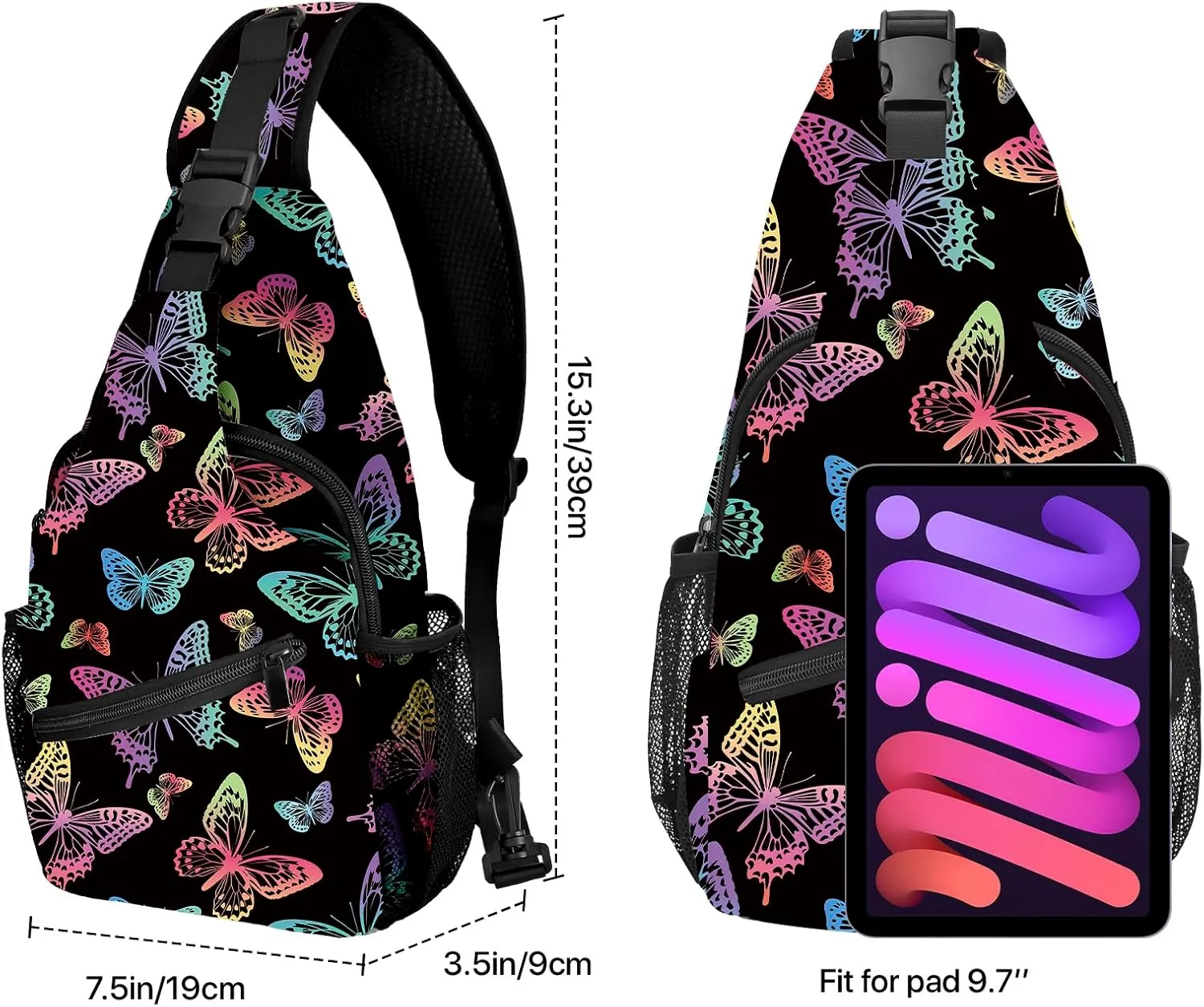 Yrebyou Butterfly Sling Bag for Women Men Chest Backpack Travel Crossbody Daypack for Hiking Cycling Running