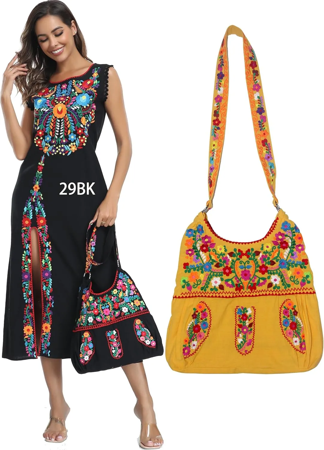 YZXDORWJ Mexican Embroidered Bag for Women Floral Traditional Handbag Satchel Morral Bag