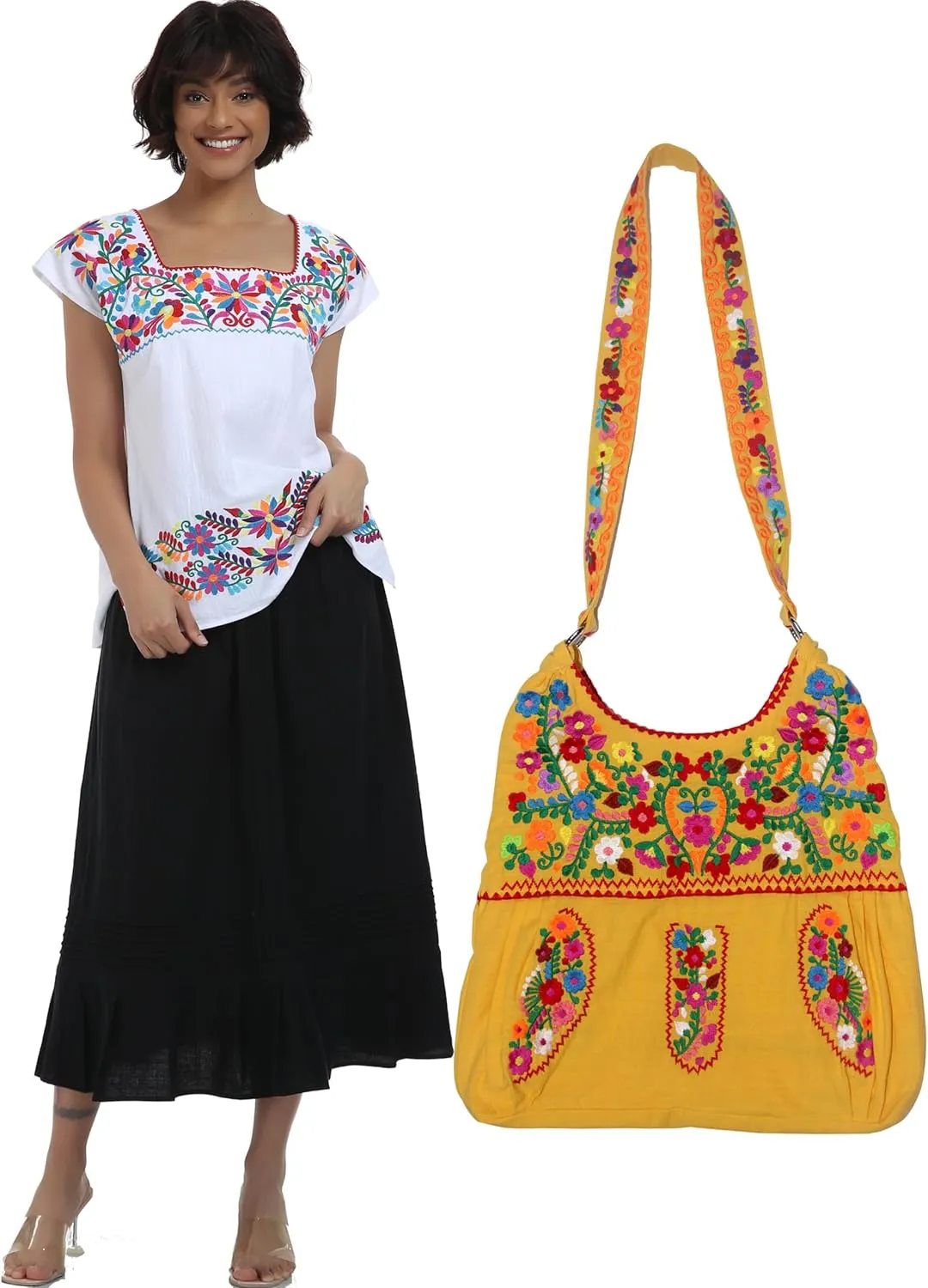YZXDORWJ Mexican Embroidered Bag for Women Floral Traditional Handbag Satchel Morral Bag