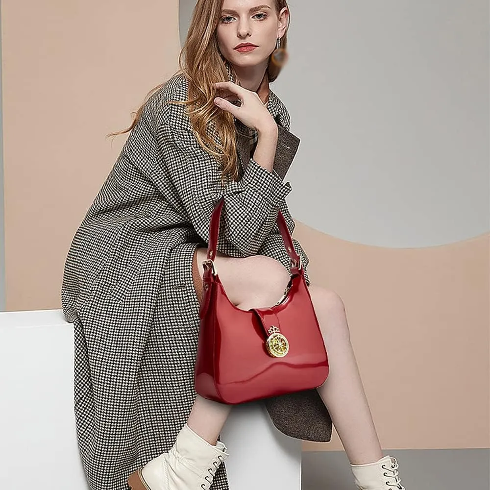 ZiMing Glossy Patent Leather Handbags Purse for Women Vintage Hobo Bag Shoulder Bag Ladies Small Tote Bag for Party Wedding
