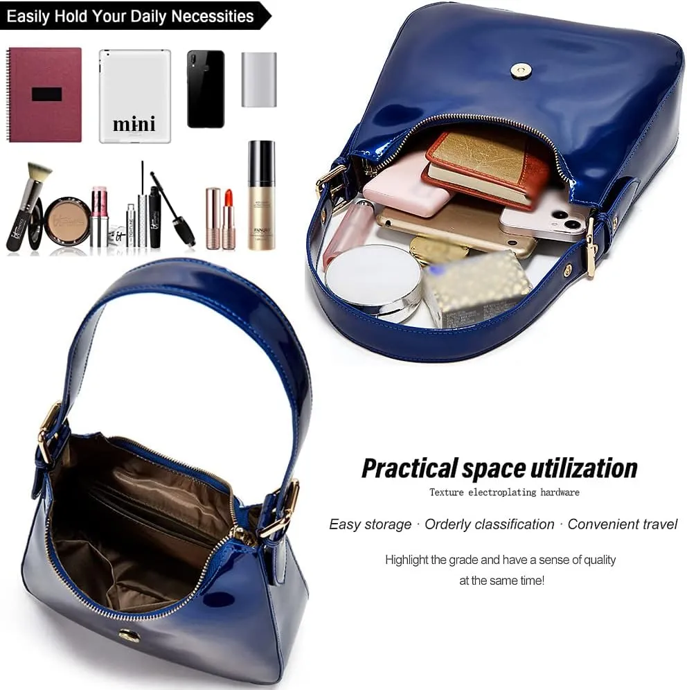 ZiMing Glossy Patent Leather Handbags Purse for Women Vintage Hobo Bag Shoulder Bag Ladies Small Tote Bag for Party Wedding