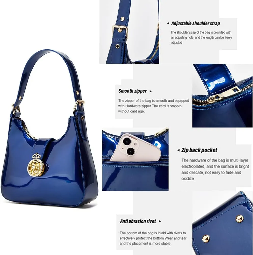 ZiMing Glossy Patent Leather Handbags Purse for Women Vintage Hobo Bag Shoulder Bag Ladies Small Tote Bag for Party Wedding