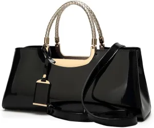 ZiMing Patent Leather Handbag for Women Top Handle Evening Bags Satchel Ladies Shoulder Bag Long Purse Wedding Party Prom