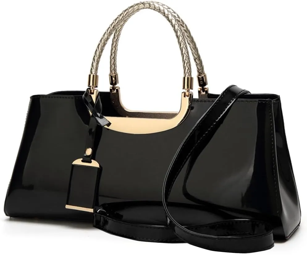 ZiMing Patent Leather Handbag for Women Top Handle Evening Bags Satchel Ladies Shoulder Bag Long Purse Wedding Party Prom