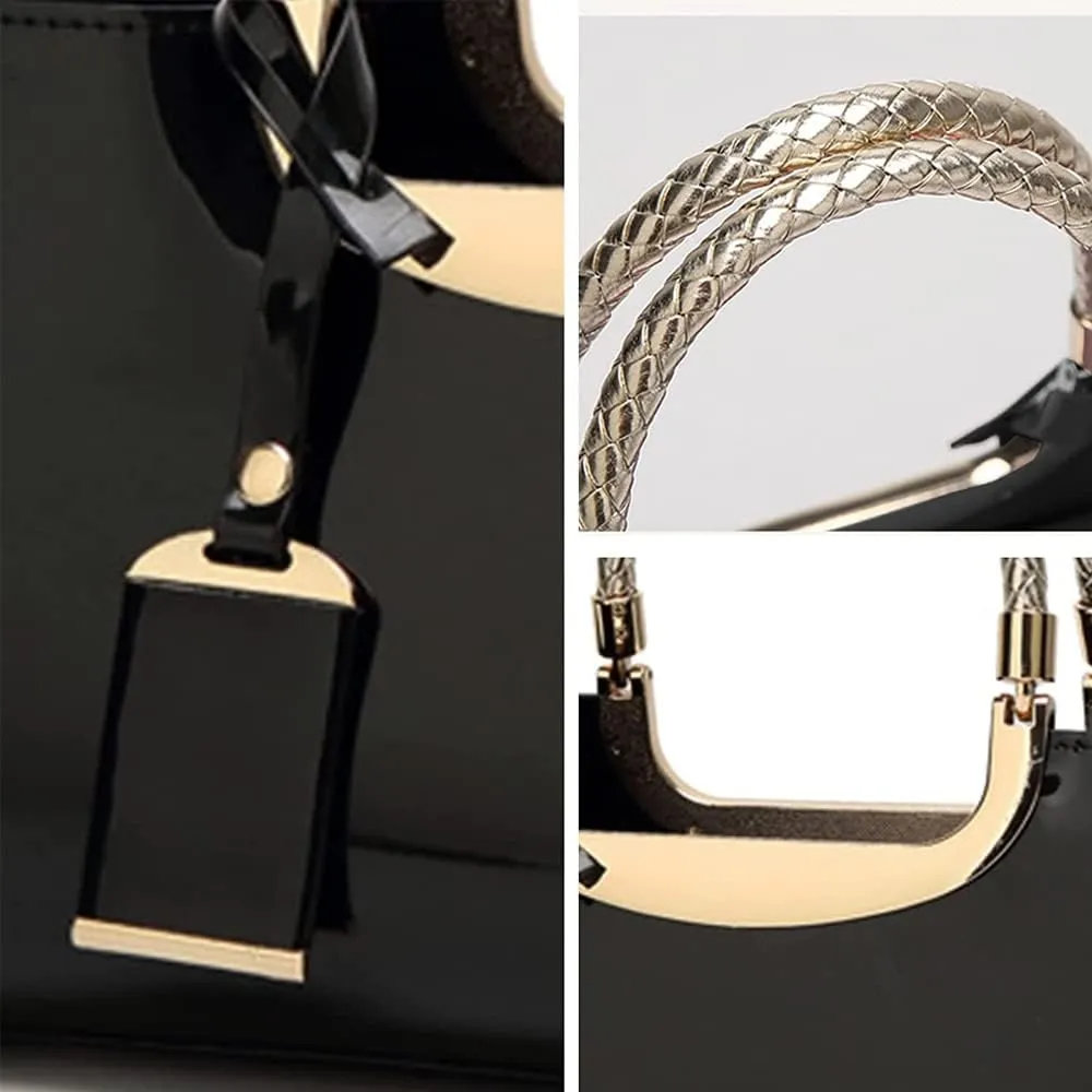 ZiMing Patent Leather Handbag for Women Top Handle Evening Bags Satchel Ladies Shoulder Bag Long Purse Wedding Party Prom
