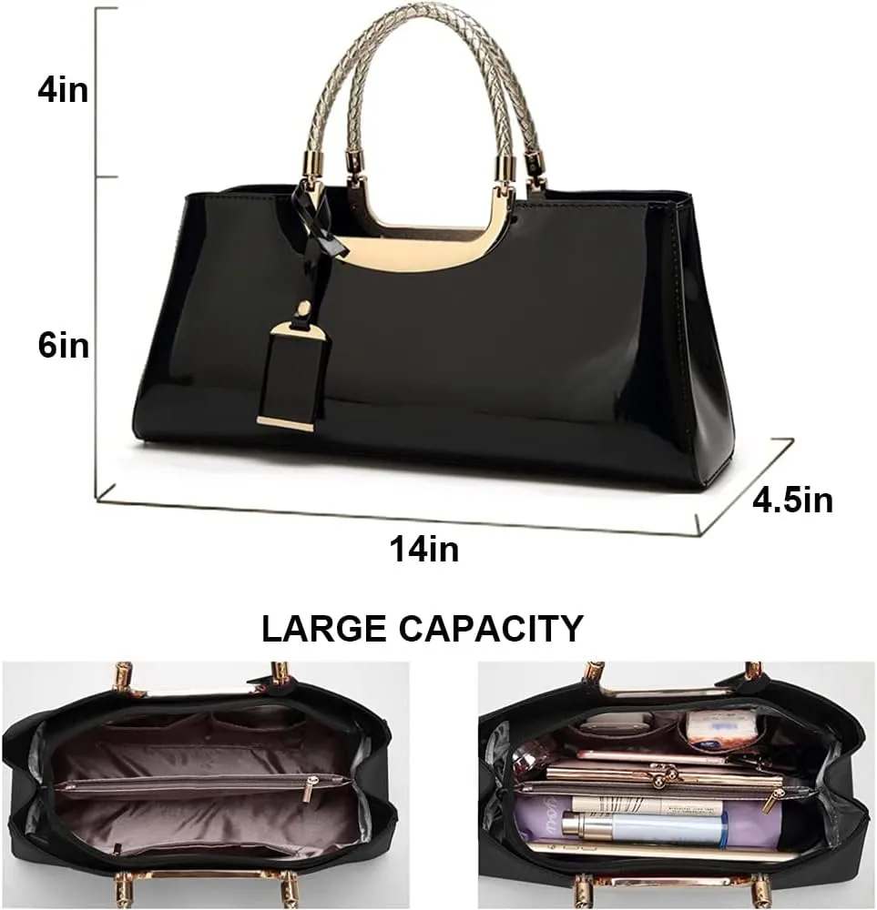 ZiMing Patent Leather Handbag for Women Top Handle Evening Bags Satchel Ladies Shoulder Bag Long Purse Wedding Party Prom