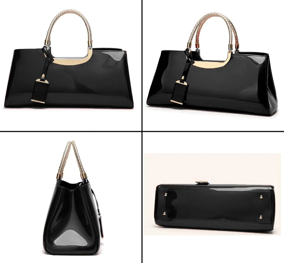 ZiMing Patent Leather Handbag for Women Top Handle Evening Bags Satchel Ladies Shoulder Bag Long Purse Wedding Party Prom