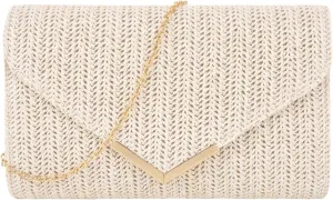 ZLM BAG US Straw Clutch Purses Envelope Evening Bag Raffia Rattan Woven Beach Handbag Summer Chain Crossbody Shoulder Bag
