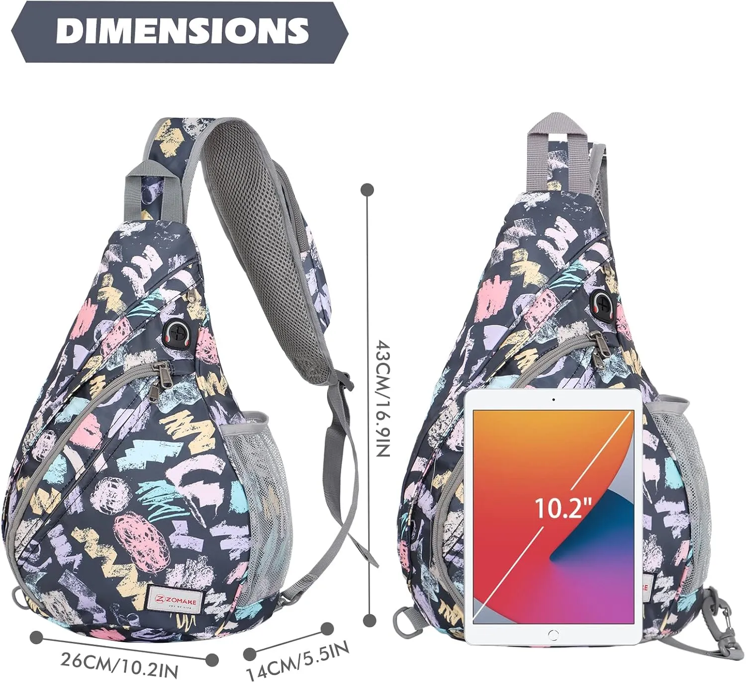 ZOMAKE Sling Bag for Women Men, Small Crossbody Sling Backpack, Mini Water Resistant Shoulder Bag