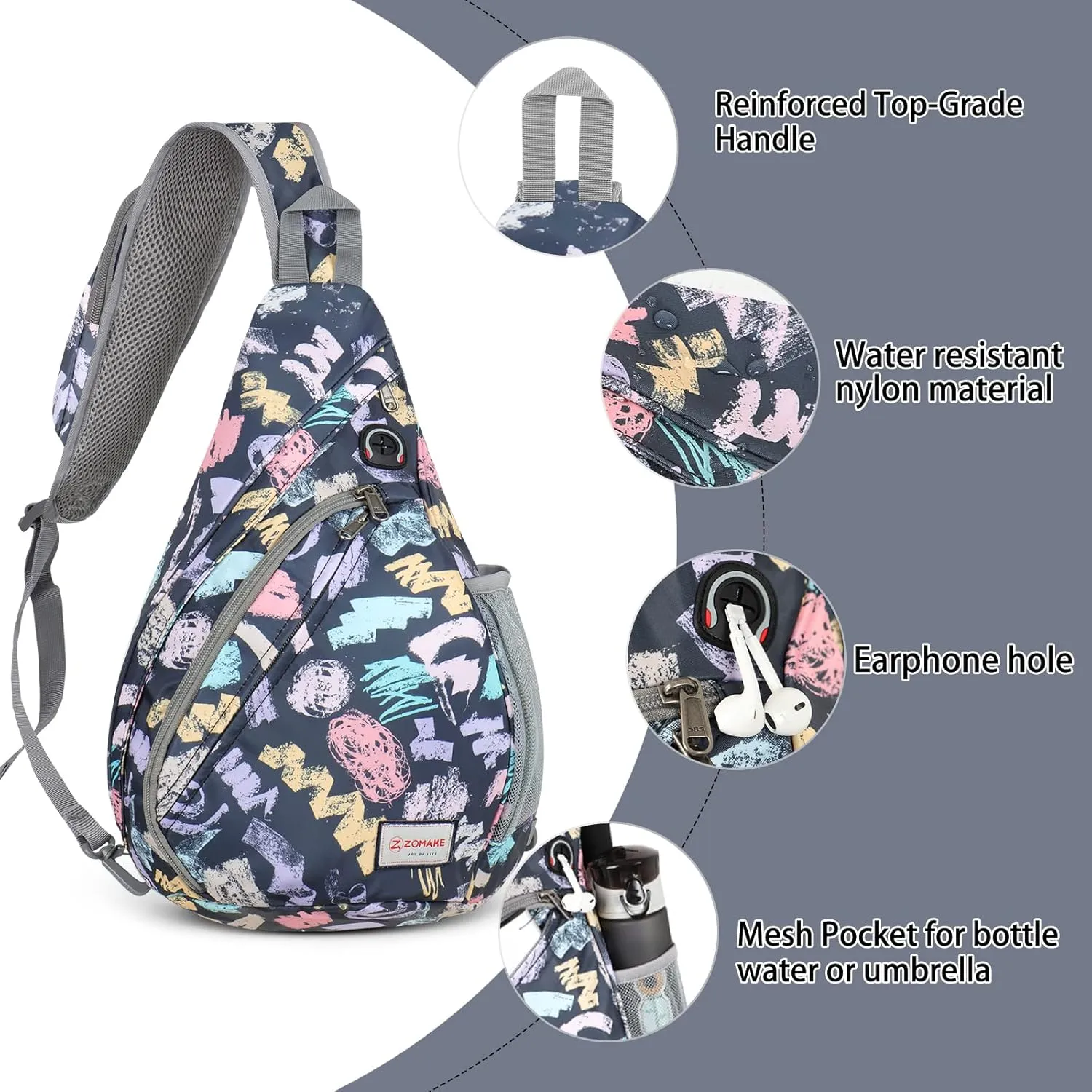 ZOMAKE Sling Bag for Women Men, Small Crossbody Sling Backpack, Mini Water Resistant Shoulder Bag